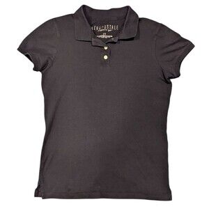 Aeropostale Polo Shirt Women's Large Black 3 Button Short Sleeve Cotton Spandex
